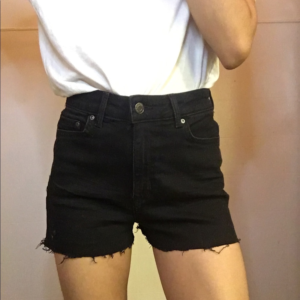 Black denim shorts
